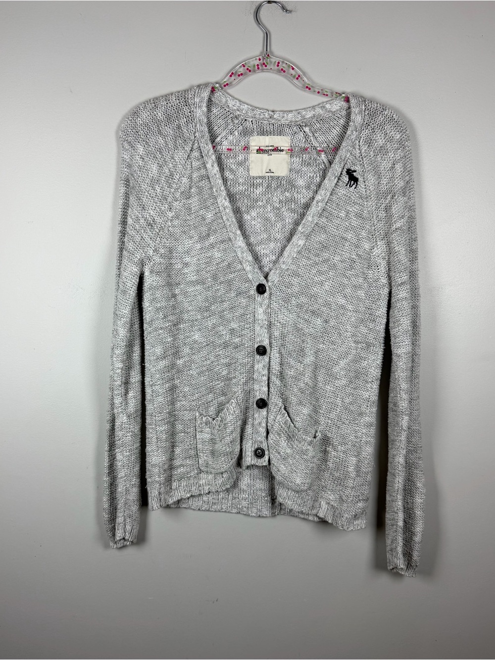 Y2K Abercrombie & Fitch Gray Knit Cardigan Sweater Kid’s XL Preppy Academia